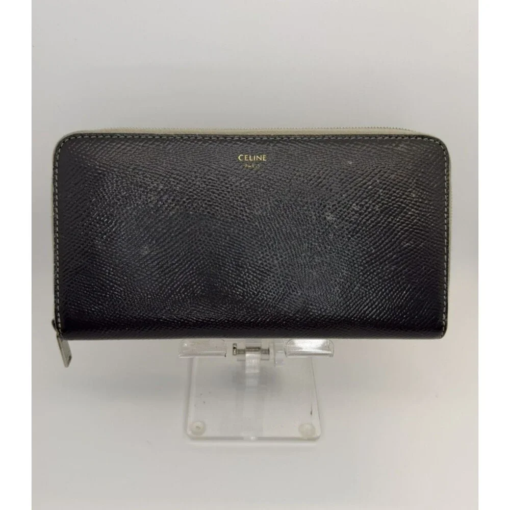CELINE Logo PVC Leather Zip Around Long Wallet Gray Authentic Designer/132
